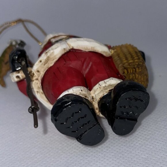 Vintage Fishing Santa Claus Christmas Ornament W Bag & Fish /Fisherman - Picture 5 of 5